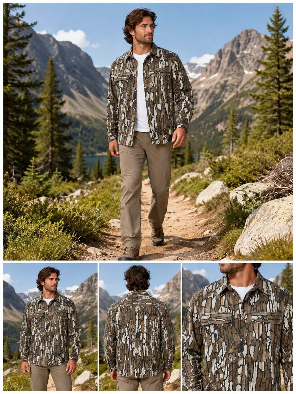 Vintage Duck Bay TreBark Camo Hunting Shirt Jacket 4 Pocket Button Front Large